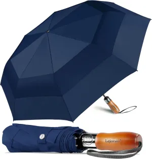 Lejorain Large Folding Golf Umbrella - Compact Mens Umbrellas Travel Rain and Windproof 54inch Collapsible Automatic Open Close Umbrella 210T Teflon Vented Double Canopy