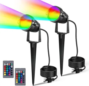 LemonBest Landscape Lighting - 6W RGB Color Changing Halloween Landscape Lights 120V Christmas Outdoor LED Spotlight with Remote Control Waterproof Spot Lights for Yard Garden Patio Driveway (2 Pack)