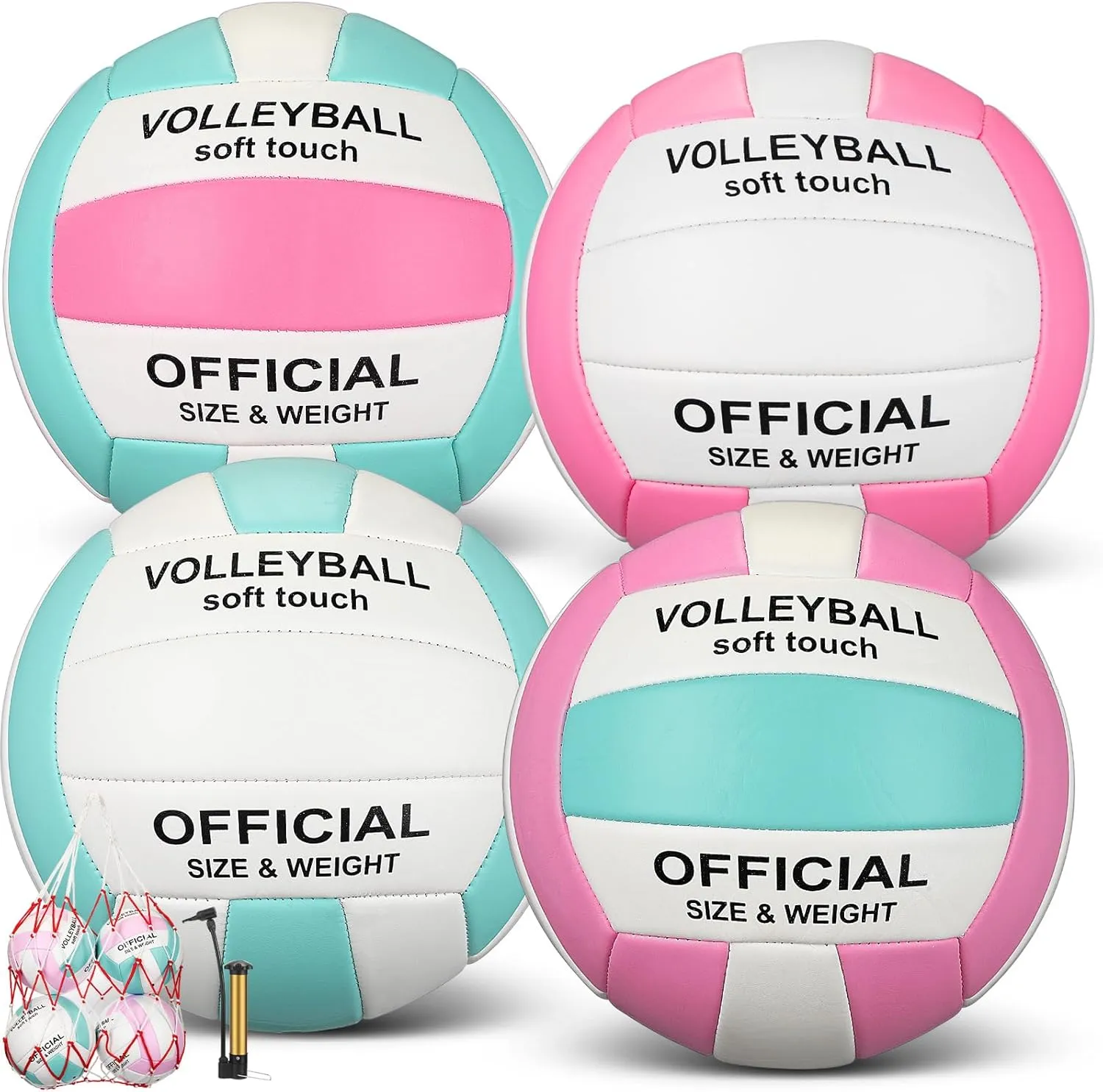 Libima 4 Pcs Volleyballs Official Size 5 with Pump and Net Bag Soft Waterproof Volleyballs for Kids Teens Adults Beginners Training Indoor Outdoor Beach Pool Backyard Gym Back to School