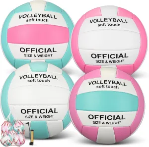 Libima 4 Pcs Volleyballs Official Size 5 with Pump and Net Bag Soft Waterproof Volleyballs for Kids Teens Adults Beginners Training Indoor Outdoor Beach Pool Backyard Gym Back to School