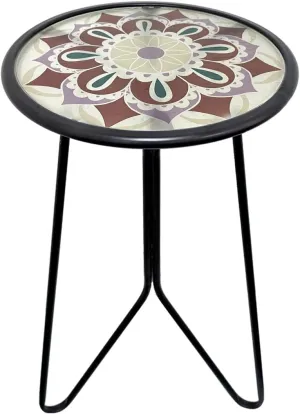 LIFFY Outdoor Side Table, 12" Small Patio Side Table for Outside, Indoor Round Home Decor End Table & Accent Table with Glass Top, Decorative Plant Table Stands for Garden Yard Porch Balcony