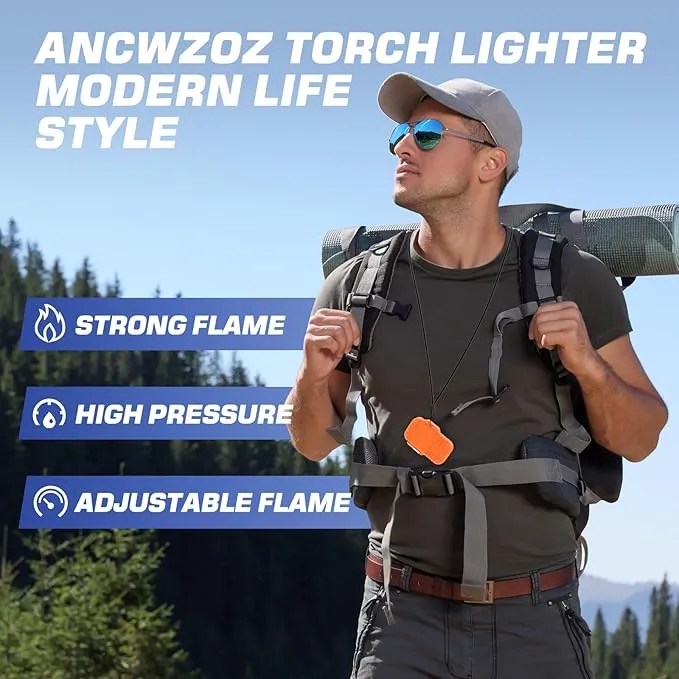 Lighter Butane Lighter, Torch Lighter Refillable Jet Flame Lighter for Candle Grill BBQ,Orange (without Butane)