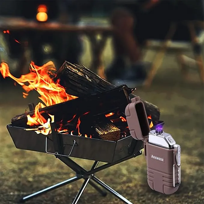 Lighter USB Rechargeable Lighter Outdoor Lighter Mini Lighter High-end Rechargeable Lighter for Garden Outdoor Activities (Brown)