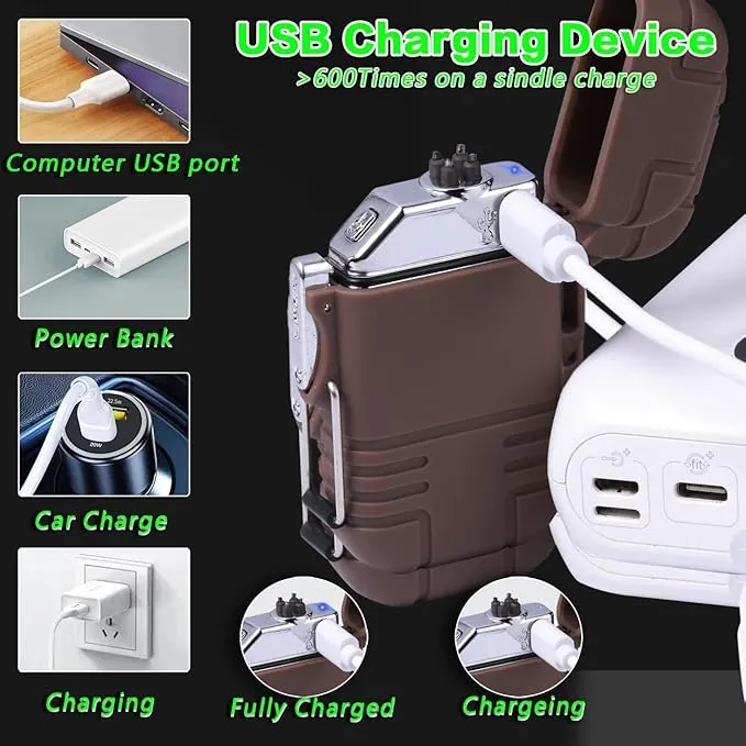 Lighter USB Rechargeable Lighter Outdoor Lighter Mini Lighter High-end Rechargeable Lighter for Garden Outdoor Activities (Brown)