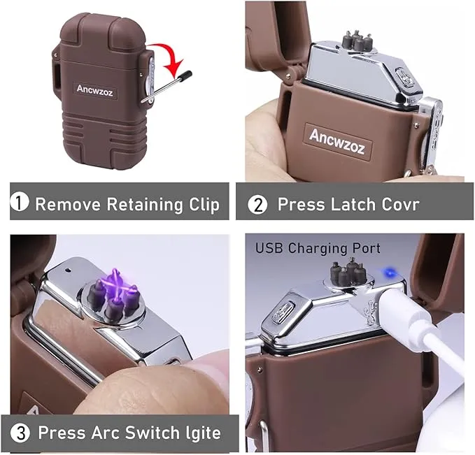 Lighter USB Rechargeable Lighter Outdoor Lighter Mini Lighter High-end Rechargeable Lighter for Garden Outdoor Activities (Brown)