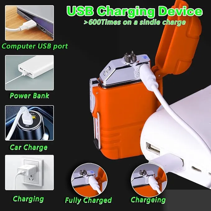 Lighter USB Rechargeable Lighter Outdoor Lighter Mini Lighter High-end Rechargeable Lighter for Garden Outdoor Activities(Orange)