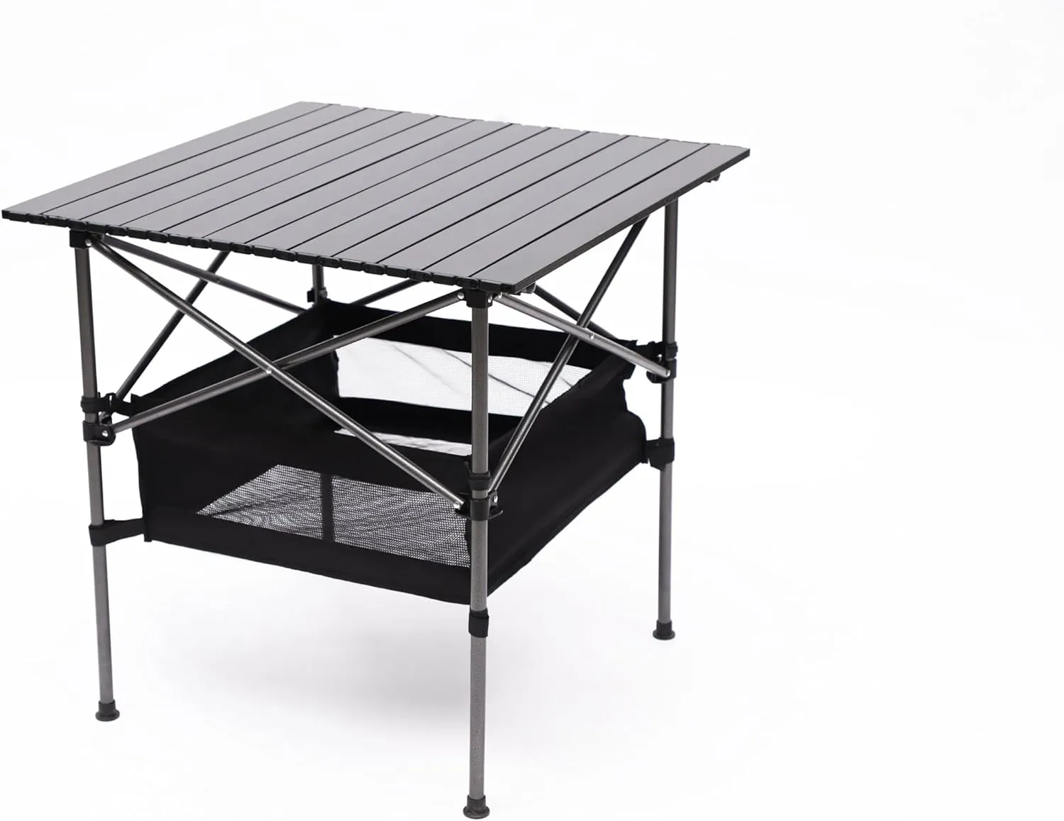 Lightweight Folding Square Table Roll Up Top 4 People Compact Table with Carry Bag for Camping, Picnic, Backyards, BBQ, Brown, HUT-48