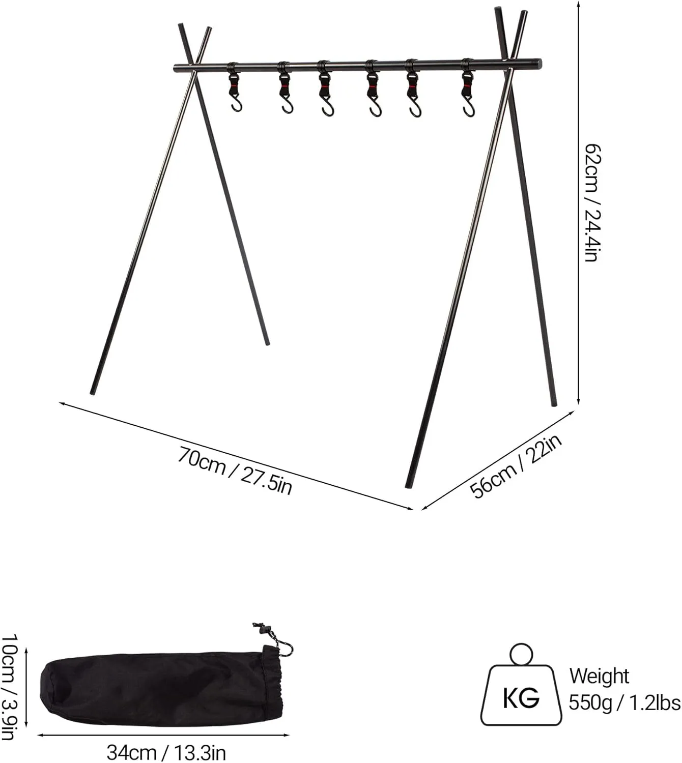 Lightweight Medium Folding Hanging Rack Travel Camping Shelf Triangle Rack Assembly Storage Picnic Rack (Medium)