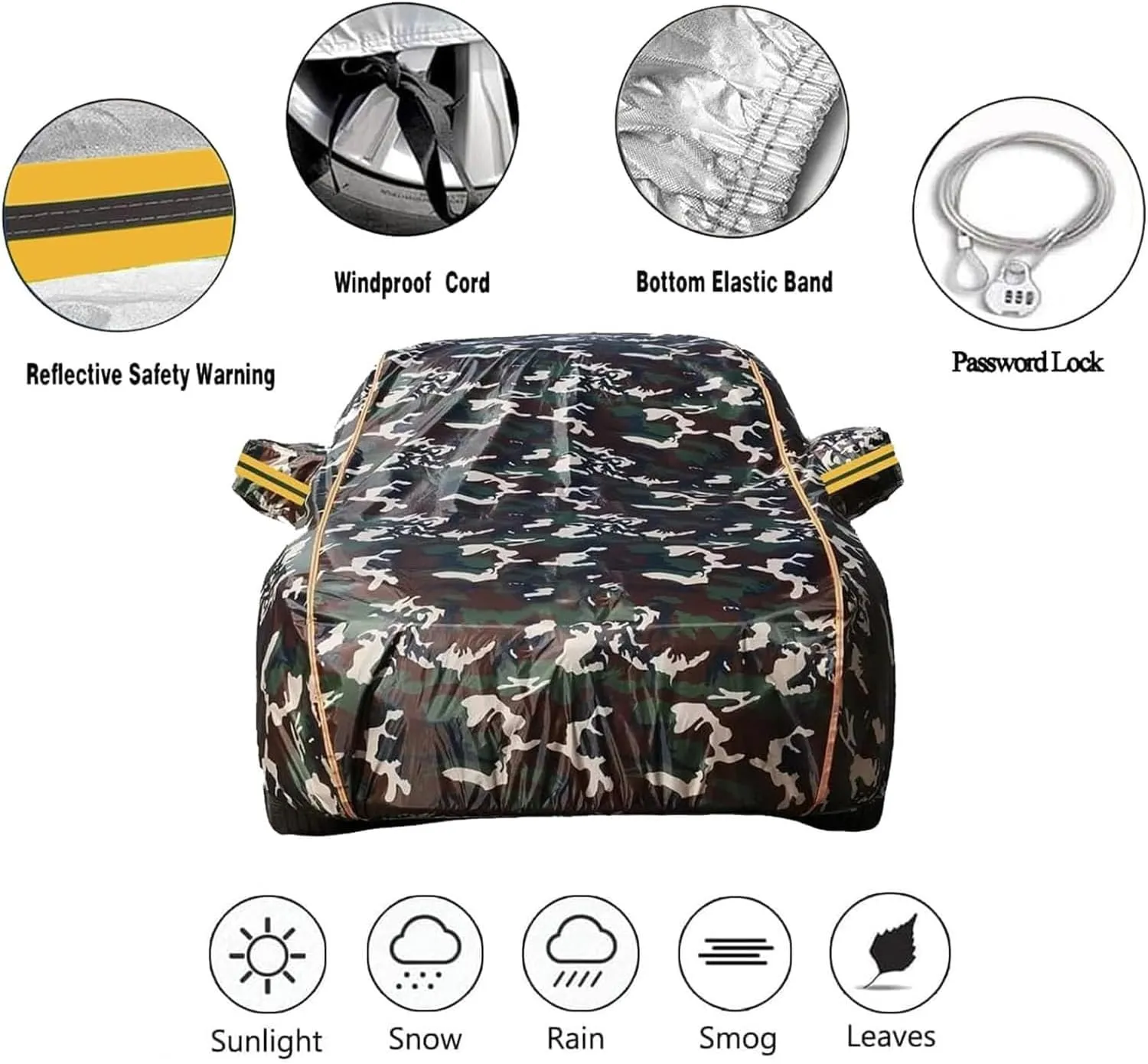LinGKon Car Cover for Daimler DB18 1948-1953,Car Tarpaulin Waterproof Sun Protection UV Dustproof Scratch Resistant,Custom Car Cover for Indoor and Outdoor with Side Zipper Reflective Strip(Camo)