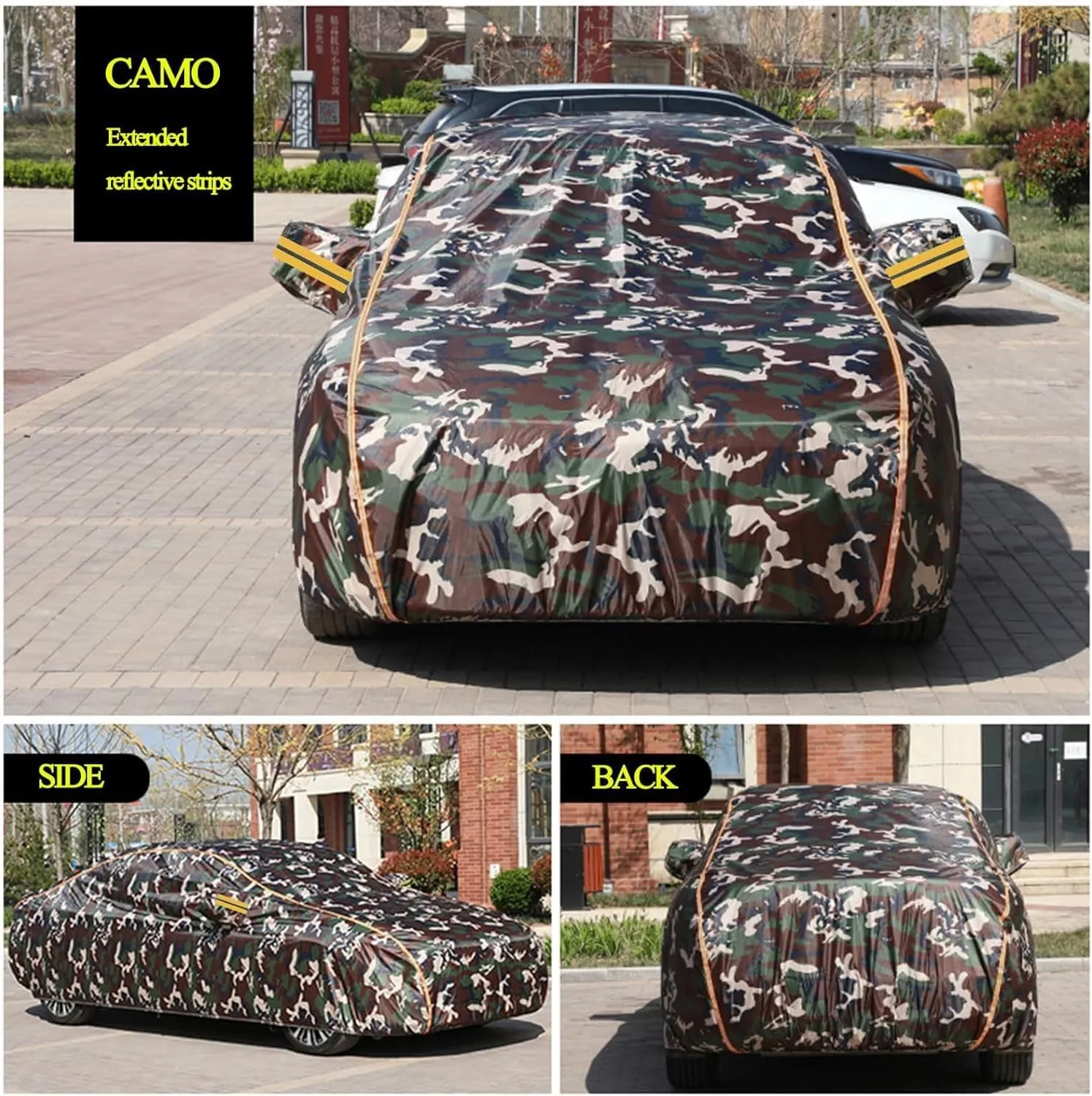 LinGKon Car Cover for Daimler DB18 1948-1953,Car Tarpaulin Waterproof Sun Protection UV Dustproof Scratch Resistant,Custom Car Cover for Indoor and Outdoor with Side Zipper Reflective Strip(Camo)