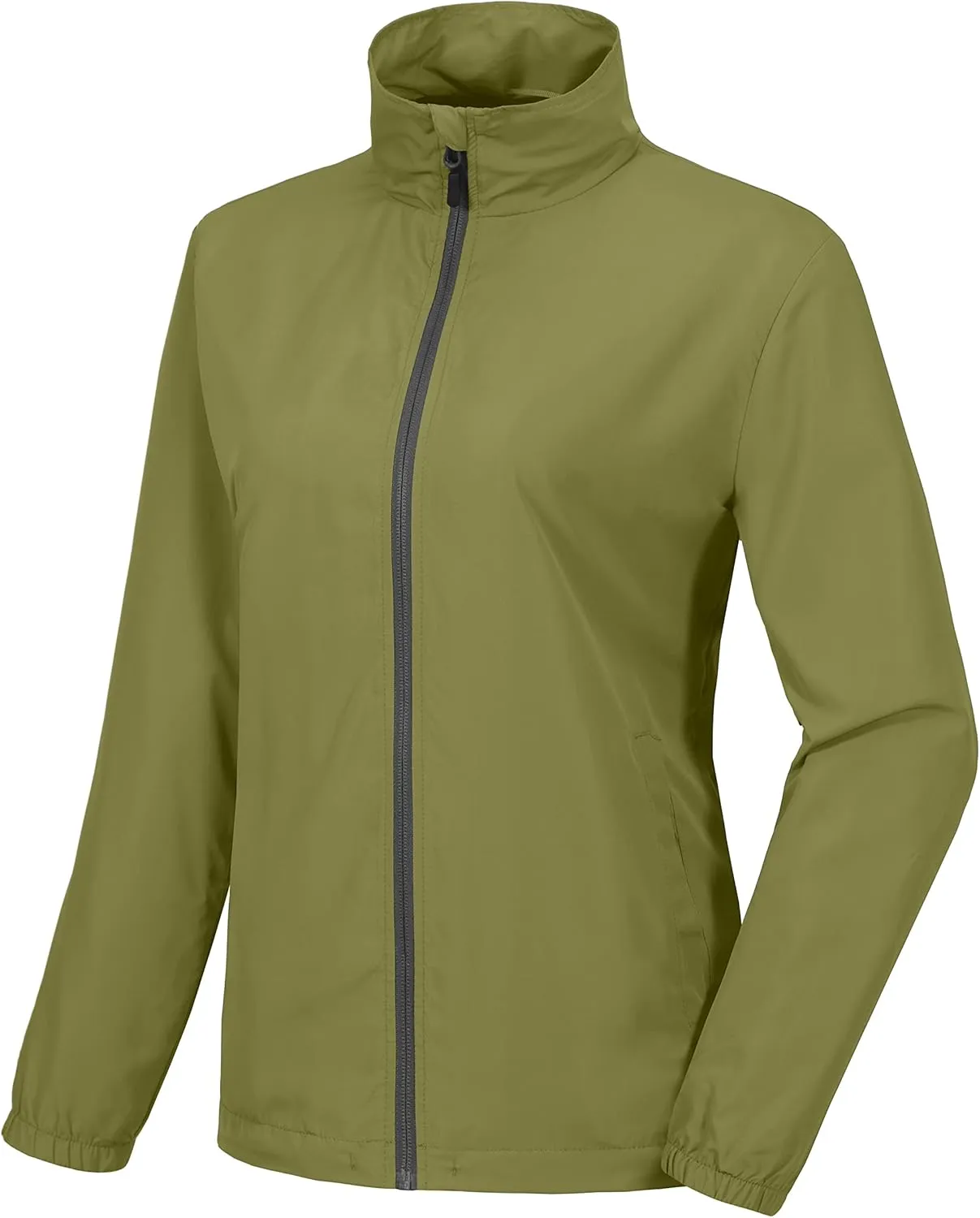 Little Donkey Andy Women’s Lightweight Breathable Running Golf Windbreaker Jacket Full Zip Windproof Water Repellent UPF50  Olive L