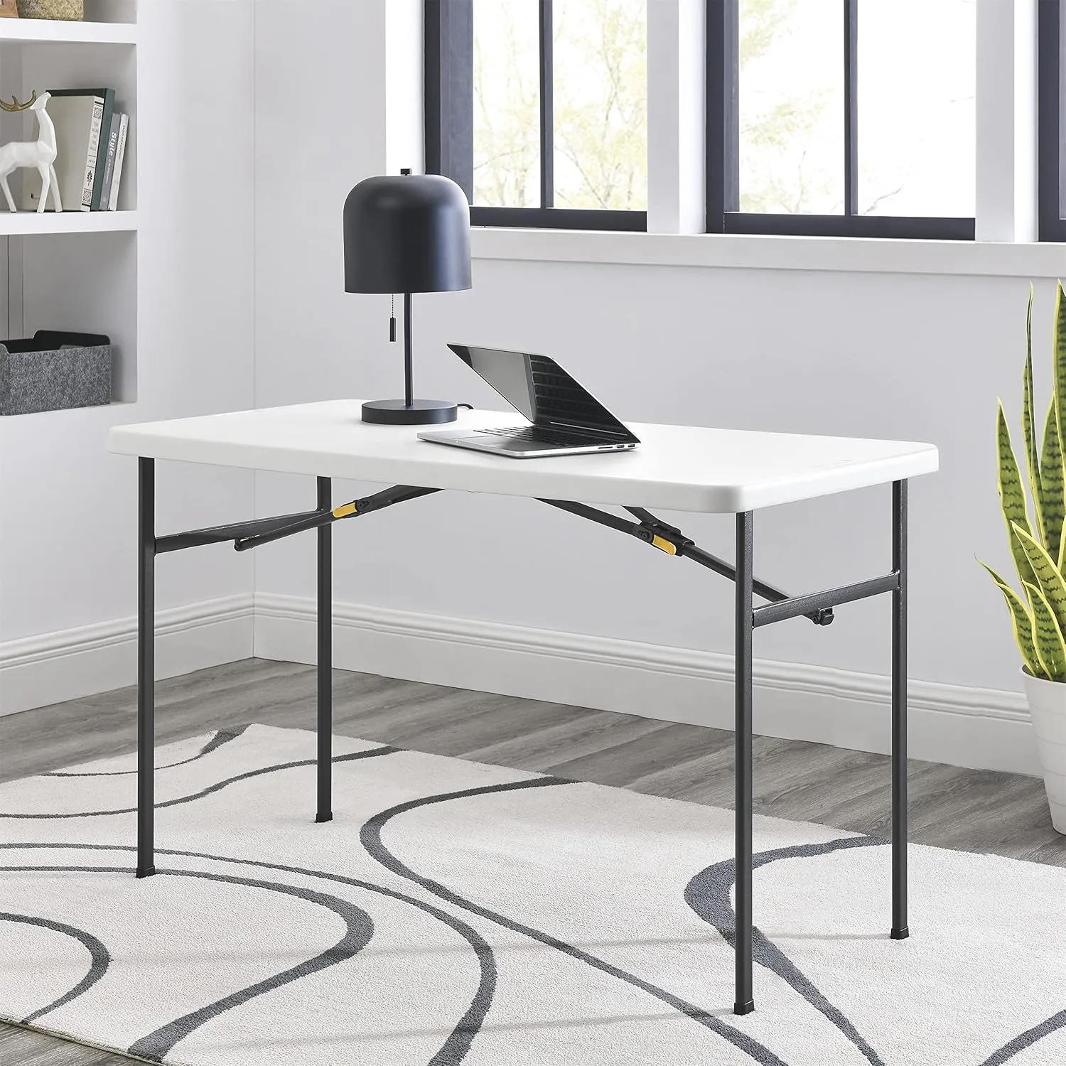 Living and More 4ft Straight Folding Utility Table, White, Indoor & Outdoor, Portable Desk, Camping, Tailgating, & Crafting Table