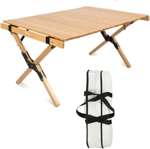 LJYT Portable Camping Folding Table, Ultralight Roll Up Top Wooden Table, Compact Collapsible with Carry Bag, for Outdoor Cooking, Picnic, Hiking, Beach, BBQ, Fishing