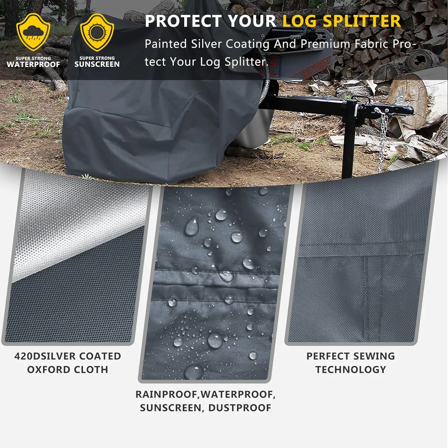Log Splitter Cover for 30-37 Ton Gas-Powered Horizontal Log Splitters. Waterproof Outdoor All-Weather - Thickened and Tear-Resistant, Dustproof, Rainproof and UV-Proof