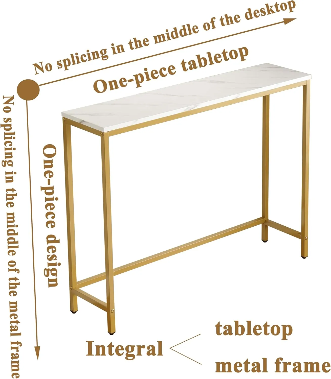 loglus Console Table for Entryway, Faux Marble MDF Sofa Table with Golden Frame (Single Layer, White Marble)