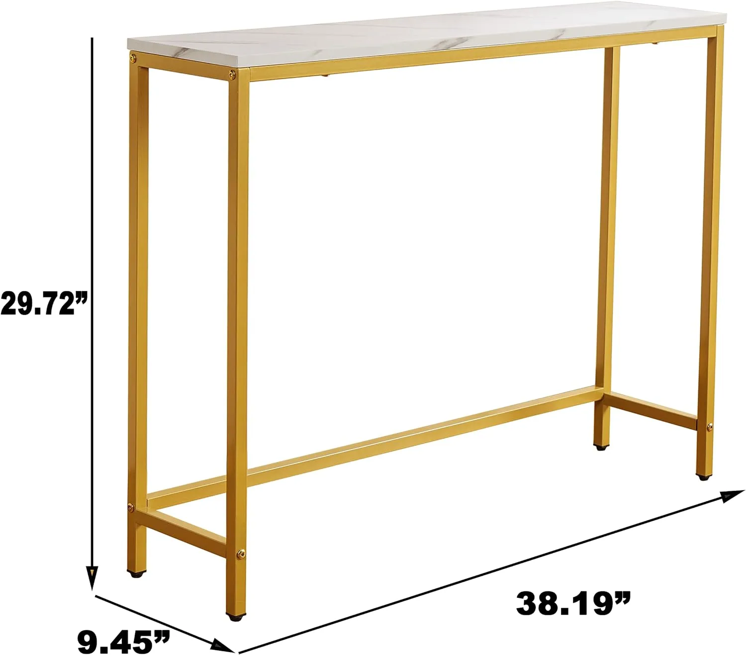 loglus Console Table for Entryway, Faux Marble MDF Sofa Table with Golden Frame (Single Layer, White Marble)