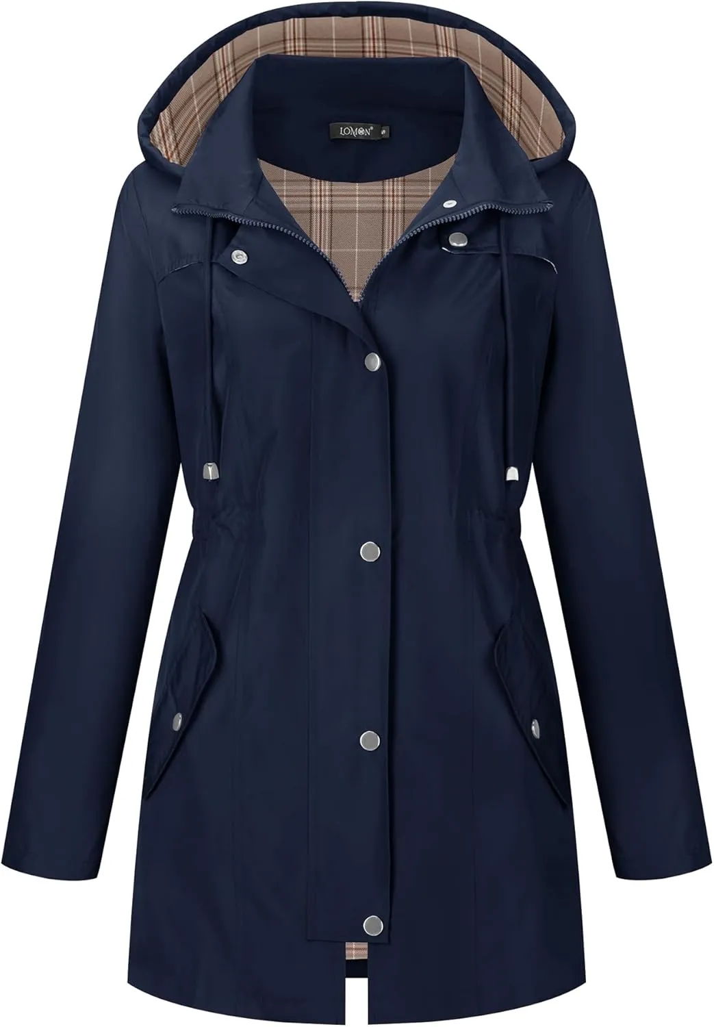 LOMON Women Waterproof Outdoor Hiking Raincoat Women Lined Rain Jacket Lightweight Hooded Jackets Trench Coats