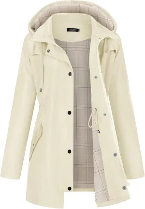 LOMON Women Waterproof Outdoor Hiking Raincoat Women Lined Rain Jacket Lightweight Hooded Jackets Trench Coats