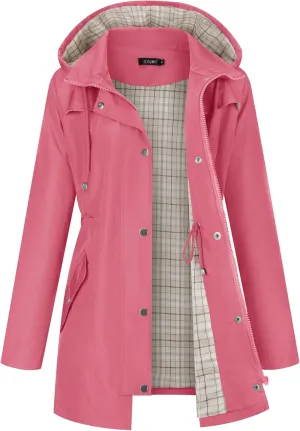 LOMON Women Waterproof Outdoor Hiking Raincoat Women Lined Rain Jacket Lightweight Hooded Jackets Trench Coats