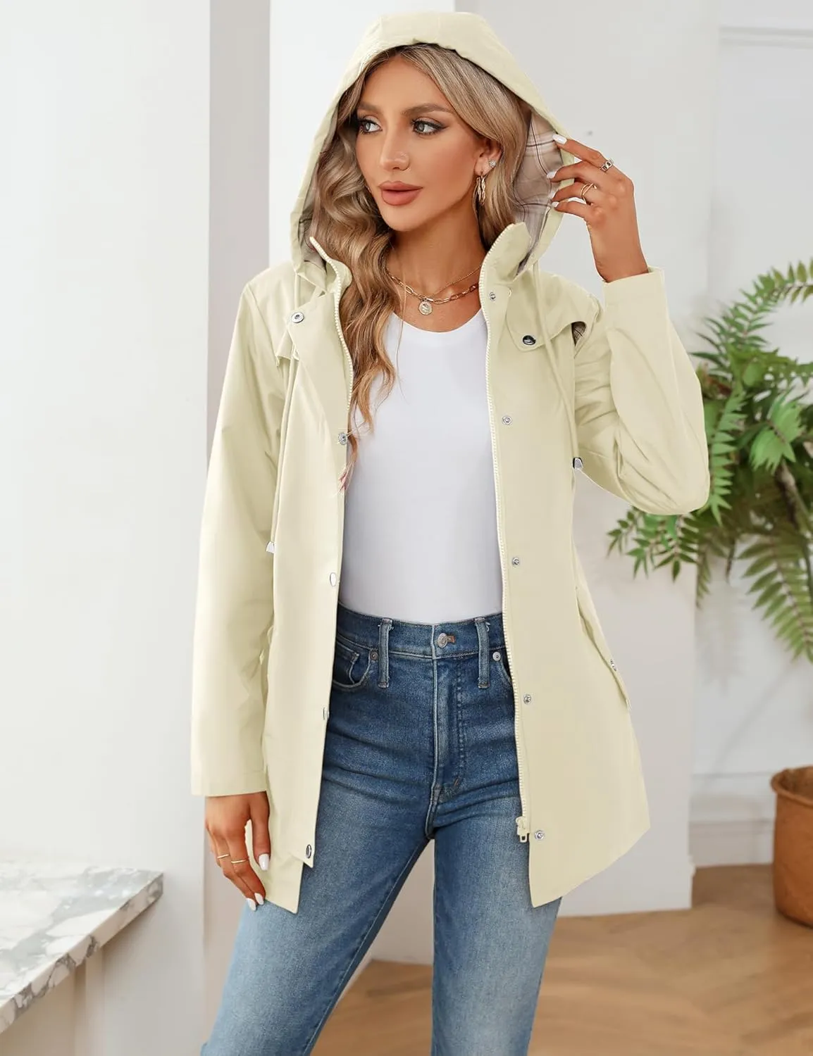 LOMON Women Waterproof Outdoor Hiking Raincoat Women Lined Rain Jacket Lightweight Hooded Jackets Trench Coats