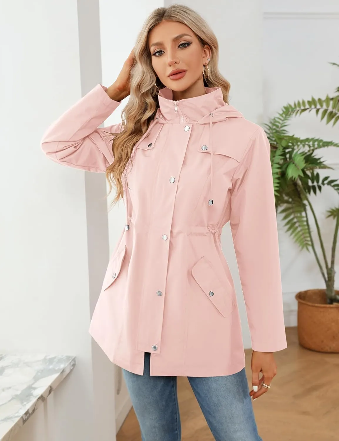 LOMON Women Waterproof Outdoor Hiking Raincoat Women Lined Rain Jacket Lightweight Hooded Jackets Trench Coats