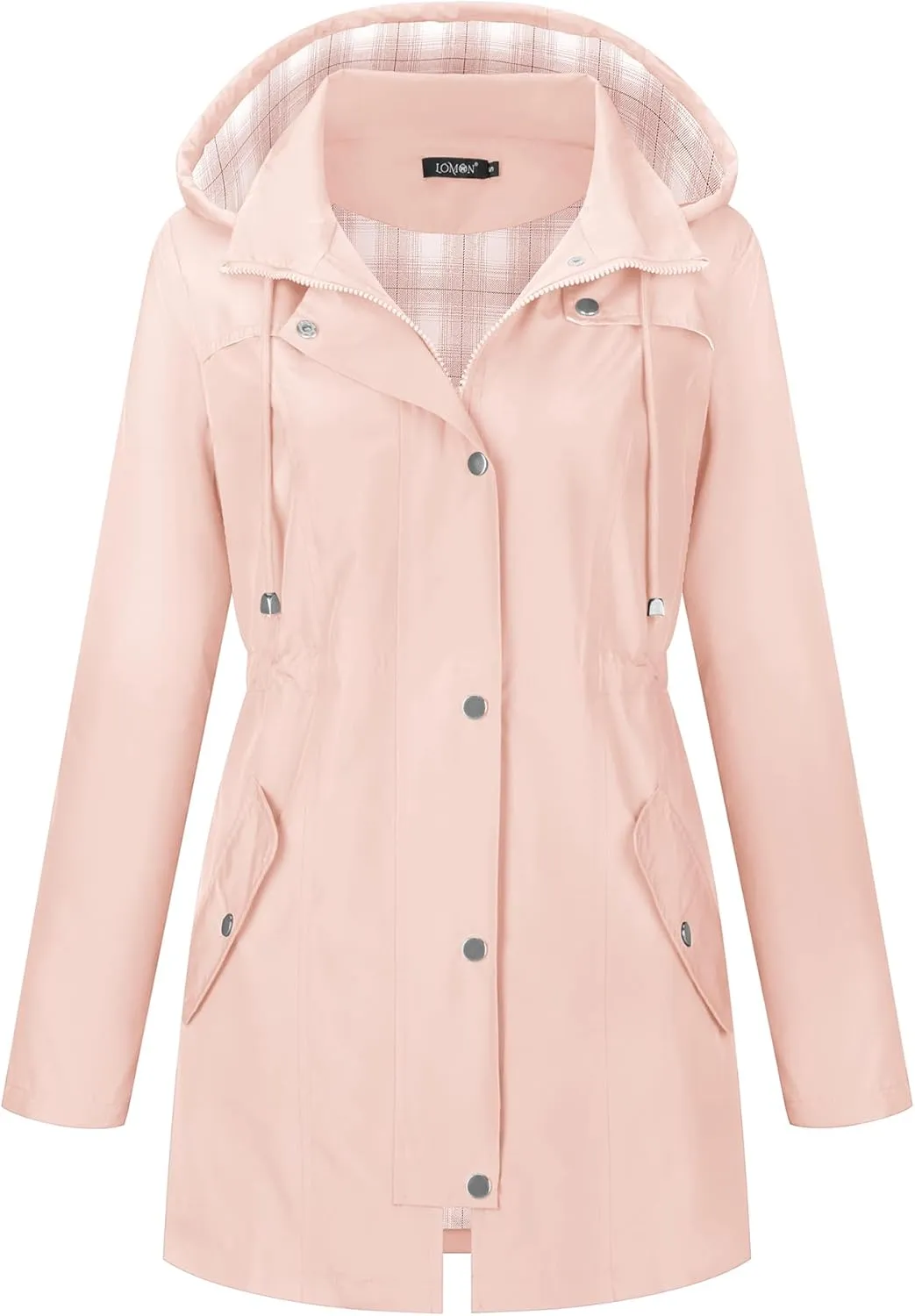 LOMON Women Waterproof Outdoor Hiking Raincoat Women Lined Rain Jacket Lightweight Hooded Jackets Trench Coats