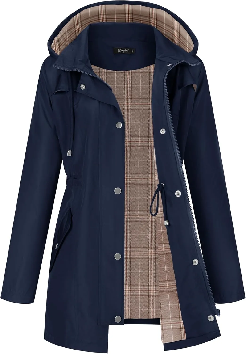 LOMON Women Waterproof Outdoor Hiking Raincoat Women Lined Rain Jacket Lightweight Hooded Jackets Trench Coats