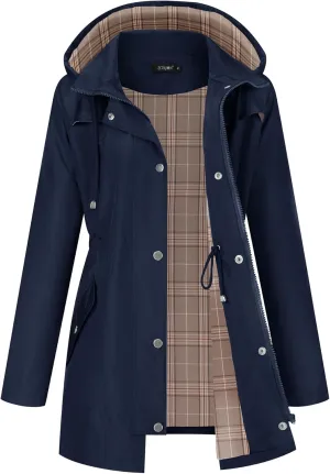 LOMON Women Waterproof Outdoor Hiking Raincoat Women Lined Rain Jacket Lightweight Hooded Jackets Trench Coats