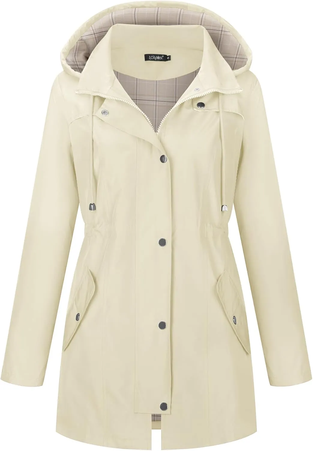 LOMON Women Waterproof Outdoor Hiking Raincoat Women Lined Rain Jacket Lightweight Hooded Jackets Trench Coats
