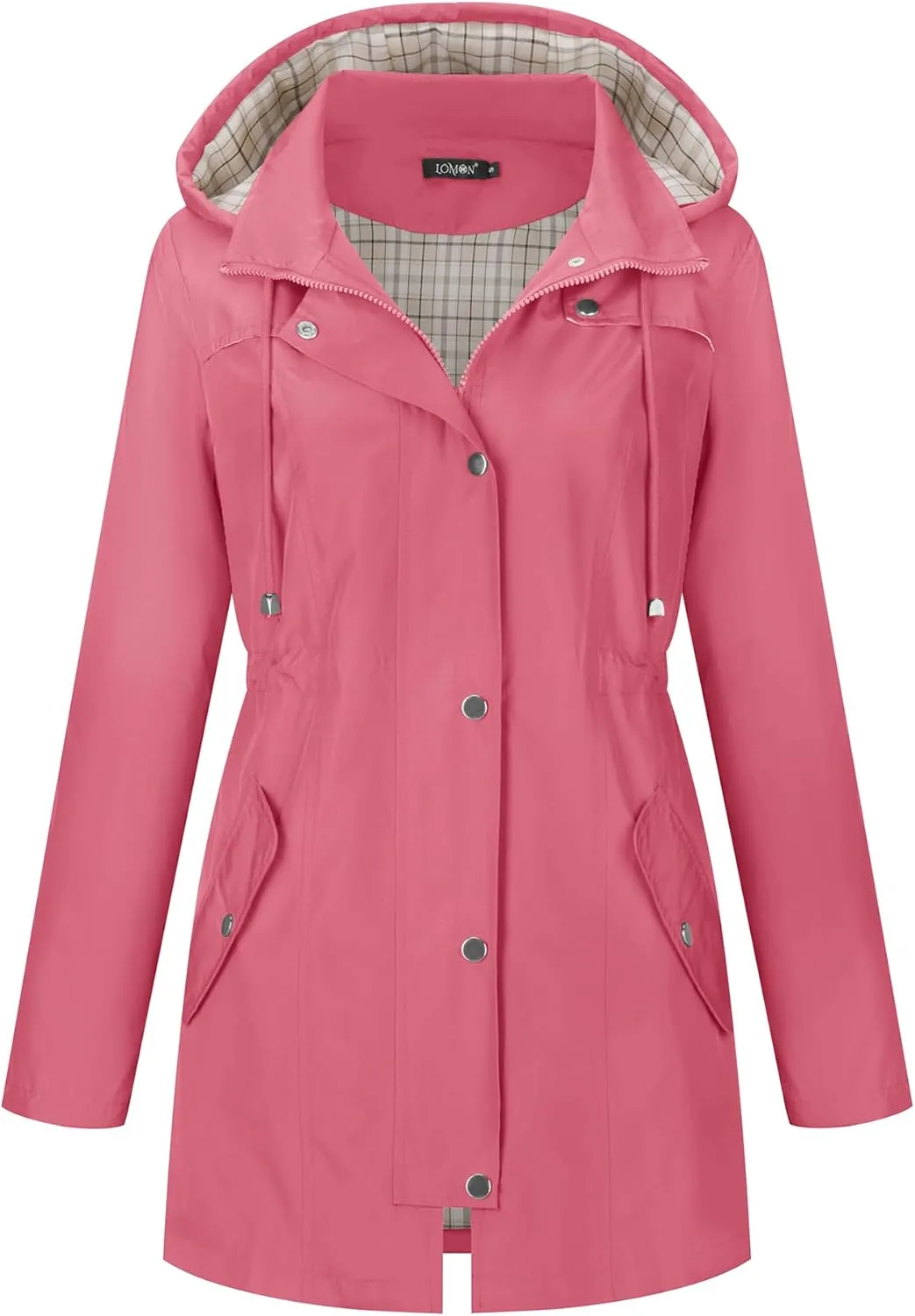 LOMON Women Waterproof Outdoor Hiking Raincoat Women Lined Rain Jacket Lightweight Hooded Jackets Trench Coats