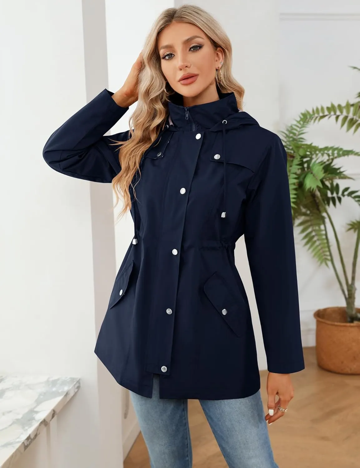 LOMON Women Waterproof Outdoor Hiking Raincoat Women Lined Rain Jacket Lightweight Hooded Jackets Trench Coats