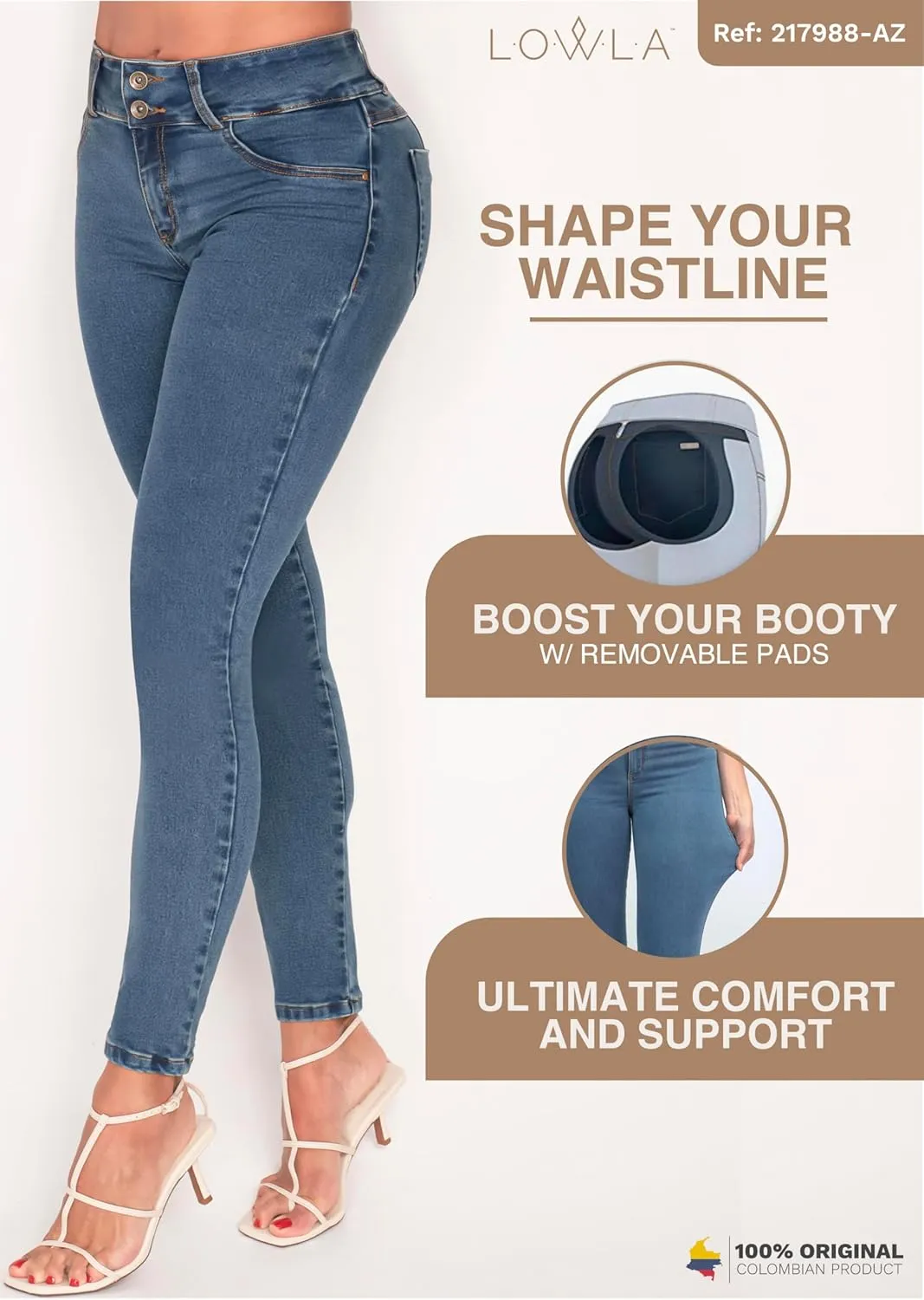L.O.W.L.A SHAPEWEAR Butt Lifting Jeans | Removable Butt Pads | Pantalones Colombianos Levanta Cola