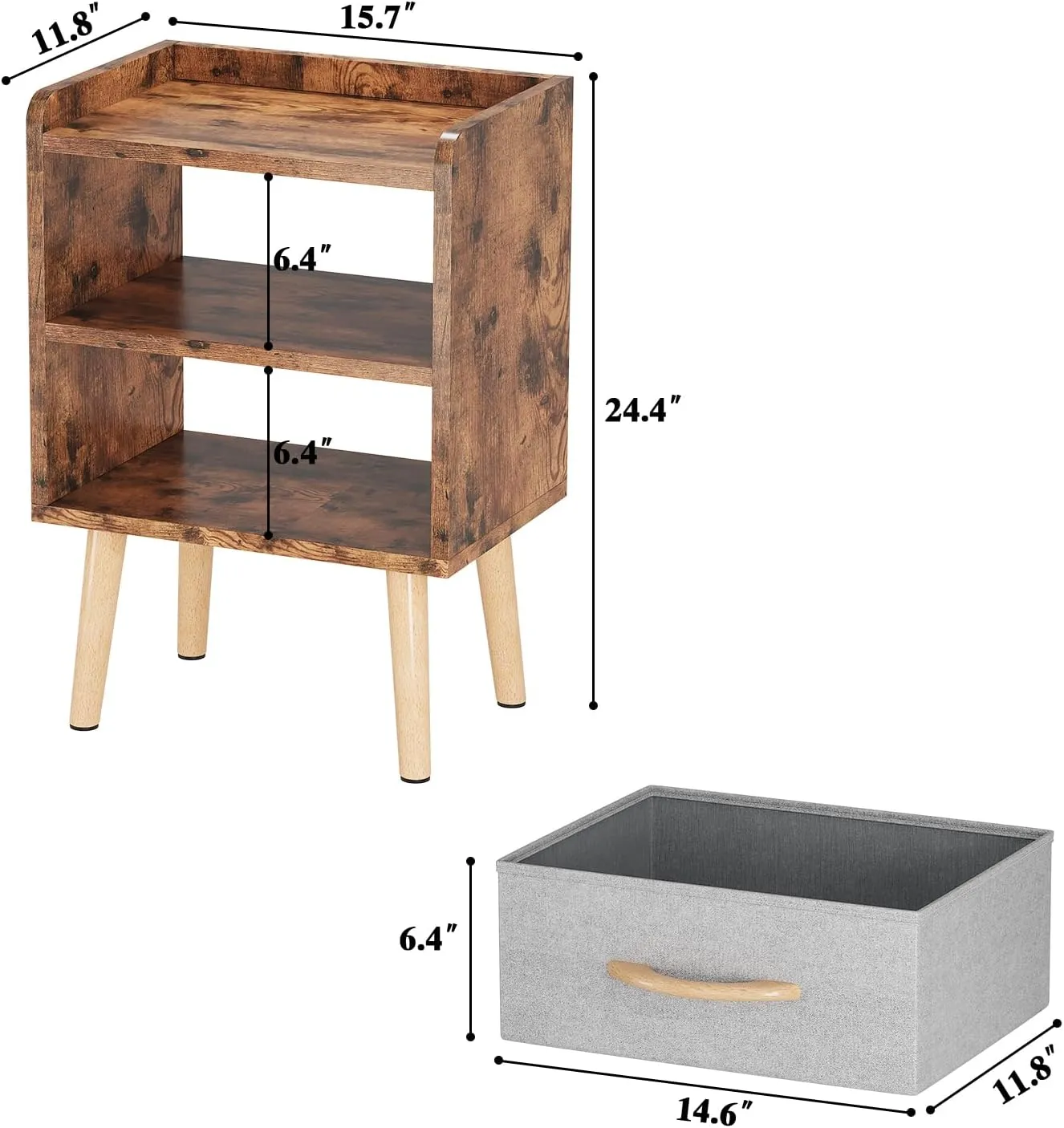 LUCKNOCK Night Stand with Drawer, Mid Century Modern Bedside Table, Sturdy Wood Nightstand with Open Storage Shelf, Small Bedside Table for Bedroom, Kids Room & Small Spaces, Rustic Brown.