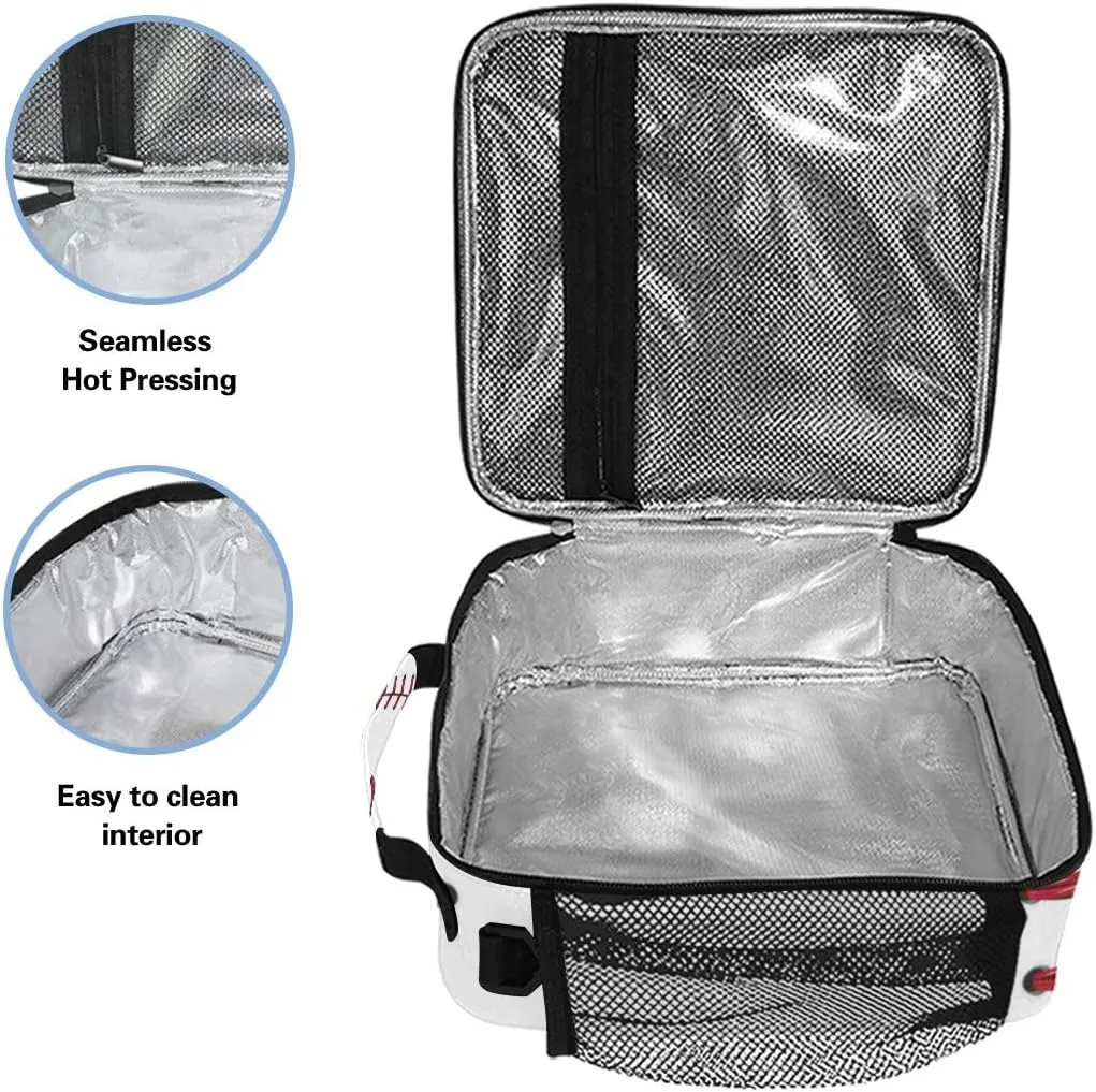 Lunch Box Bag Baseball Lace Sport Lunchbox Insulated Thermal Cooler Ice Adjustable Shoulder Strap for Women Men Boys Girls