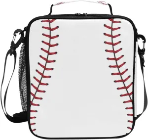 Lunch Box Bag Baseball Lace Sport Lunchbox Insulated Thermal Cooler Ice Adjustable Shoulder Strap for Women Men Boys Girls