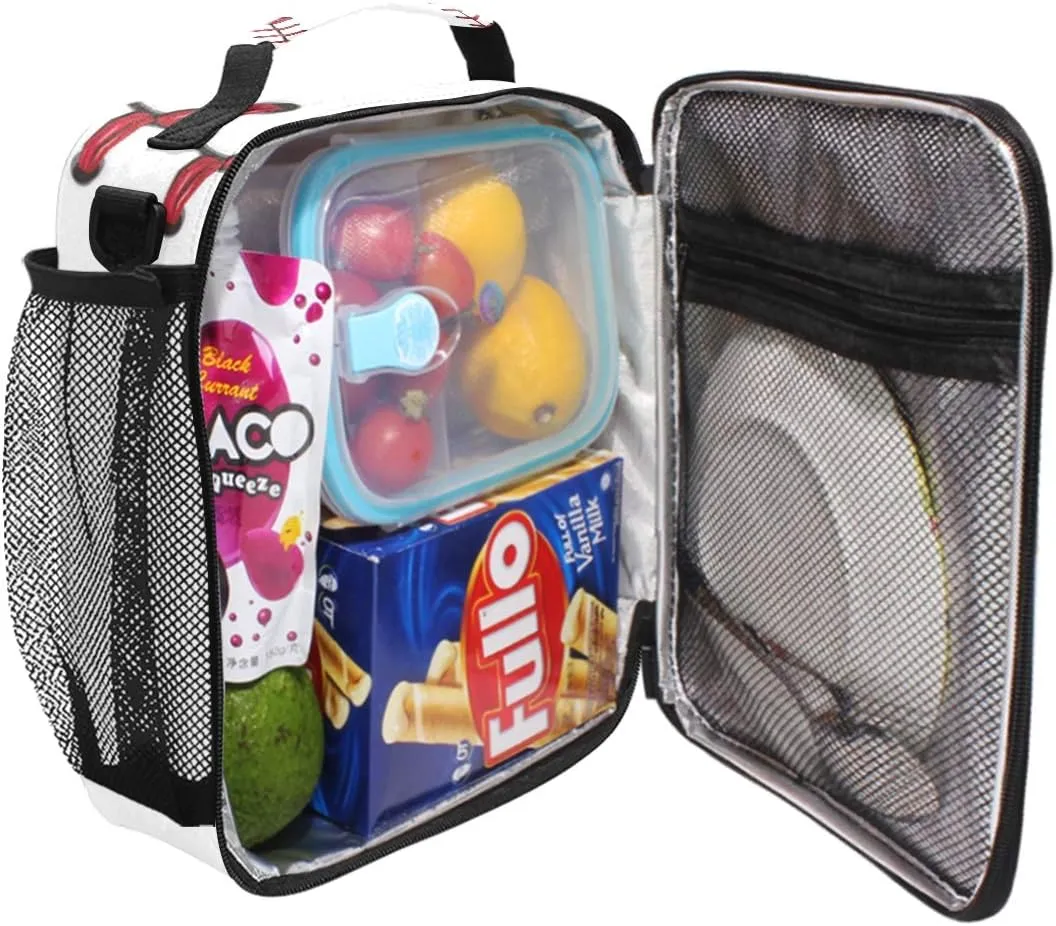 Lunch Box Bag Baseball Lace Sport Lunchbox Insulated Thermal Cooler Ice Adjustable Shoulder Strap for Women Men Boys Girls