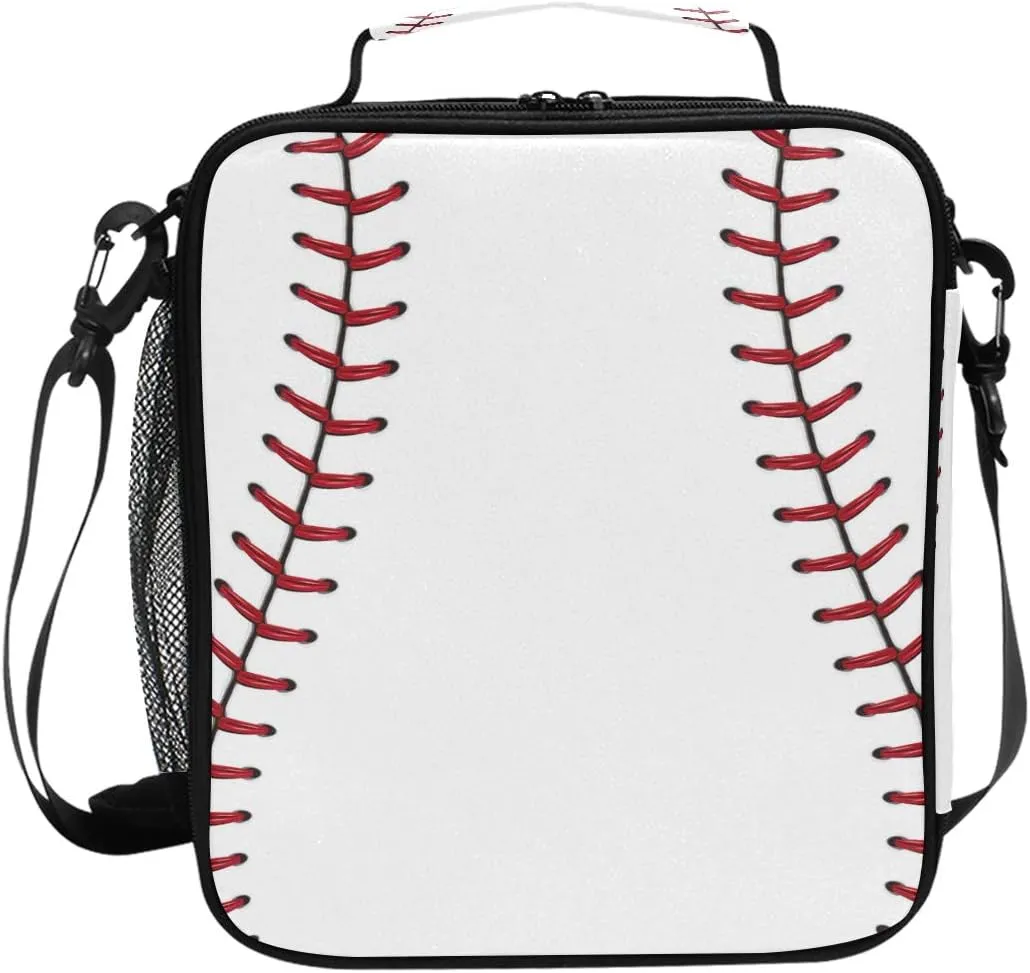 Lunch Box Bag Baseball Lace Sport Lunchbox Insulated Thermal Cooler Ice Adjustable Shoulder Strap for Women Men Boys Girls