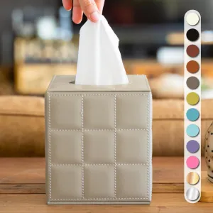 Luxury 5 Star Hotel Style Tissue Box Cover - Sturdy and Stylish Tissue Box Holder with a Custom Height and Modern PU Leather Exterior, 13.5x13.5x15cm - Gray