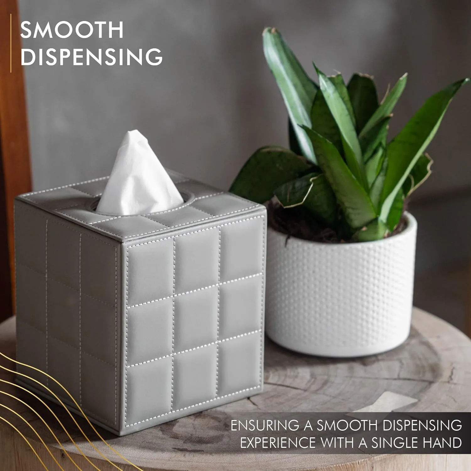 Luxury 5 Star Hotel Style Tissue Box Cover - Sturdy and Stylish Tissue Box Holder with a Custom Height and Modern PU Leather Exterior, 13.5x13.5x15cm - Gray