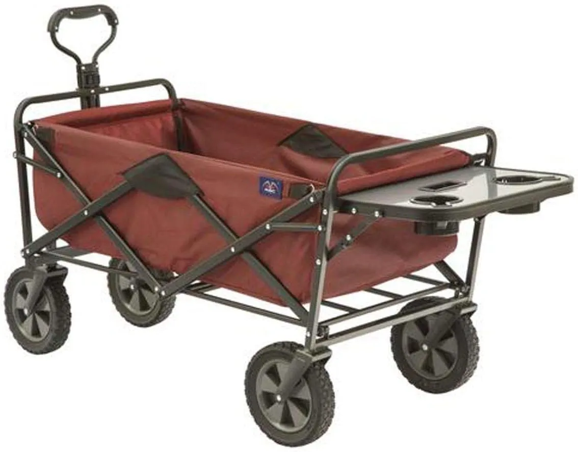 MacSports Collapsible Outdoor Utility Wagon with Folding Table and Drink Holders, Maroon (WTC-167)
