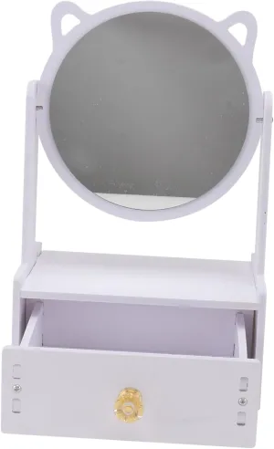 Makeup Mirror Storage Drawer Home Vanity Desk Mirror Organized Cosmetics Storage Compact 360° Rotating for Office