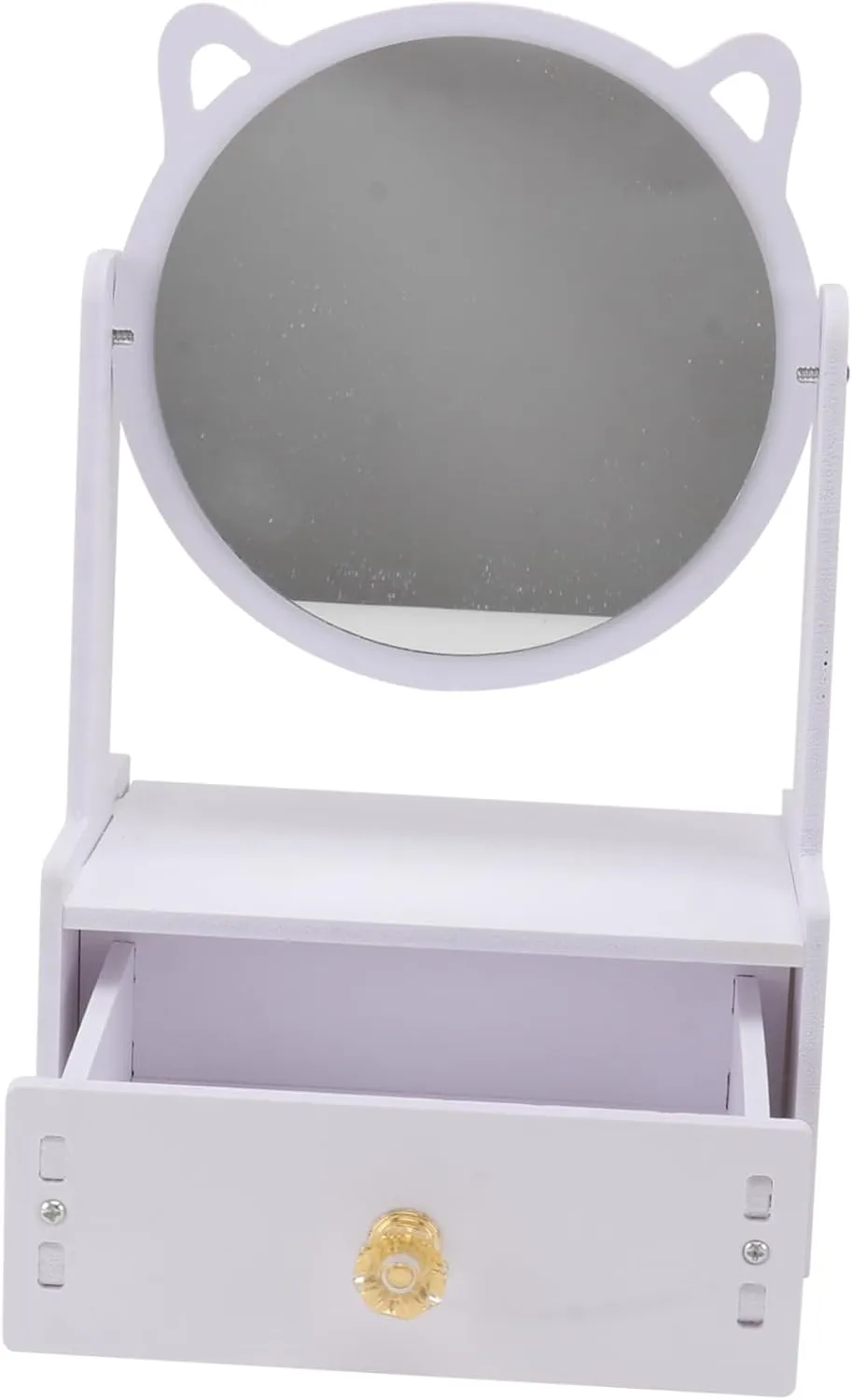 Makeup Mirror Storage Drawer Home Vanity Desk Mirror Organized Cosmetics Storage Compact 360° Rotating for Office