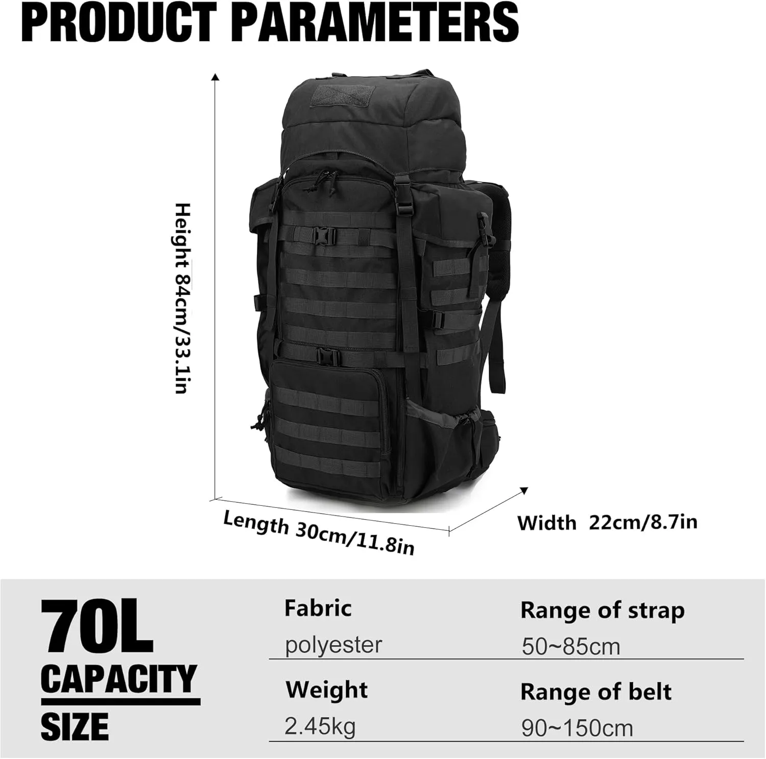 Mardingtop 70L Internal Frame Backpack for Hunting,Camping,Hiking Backpacking Backpack with Rain Cover