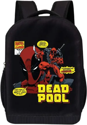 MARVEL COMICS CLASSIC DEADPOOL BACKPACK - MARVEL BLACK DEADPOOL 18 INCH AIR MESH PADDED BAG (Deadpool Comic Cover)