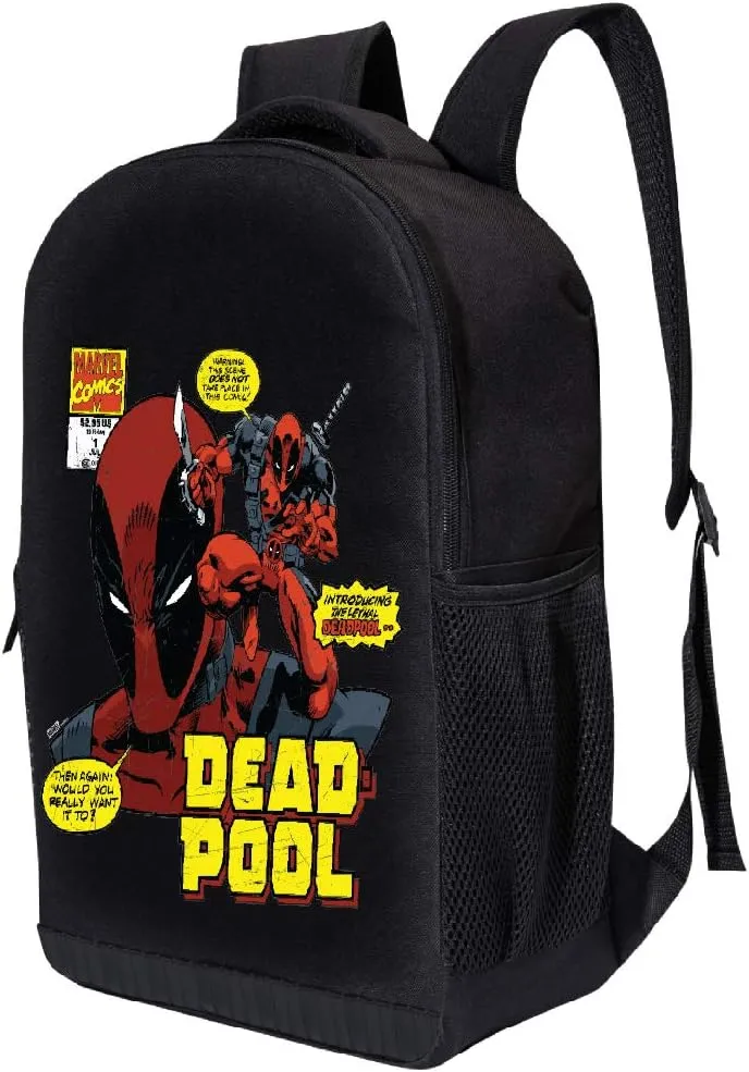 MARVEL COMICS CLASSIC DEADPOOL BACKPACK - MARVEL BLACK DEADPOOL 18 INCH AIR MESH PADDED BAG (Deadpool Comic Cover)