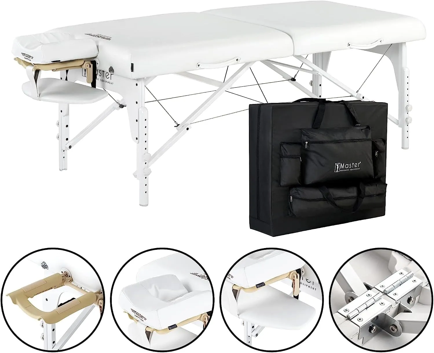 Master Massage 31" Extra Wide Montclair Pro Memory Foam Portable Massage Table Package in Snow White with Reiki and Ambient Lighting System