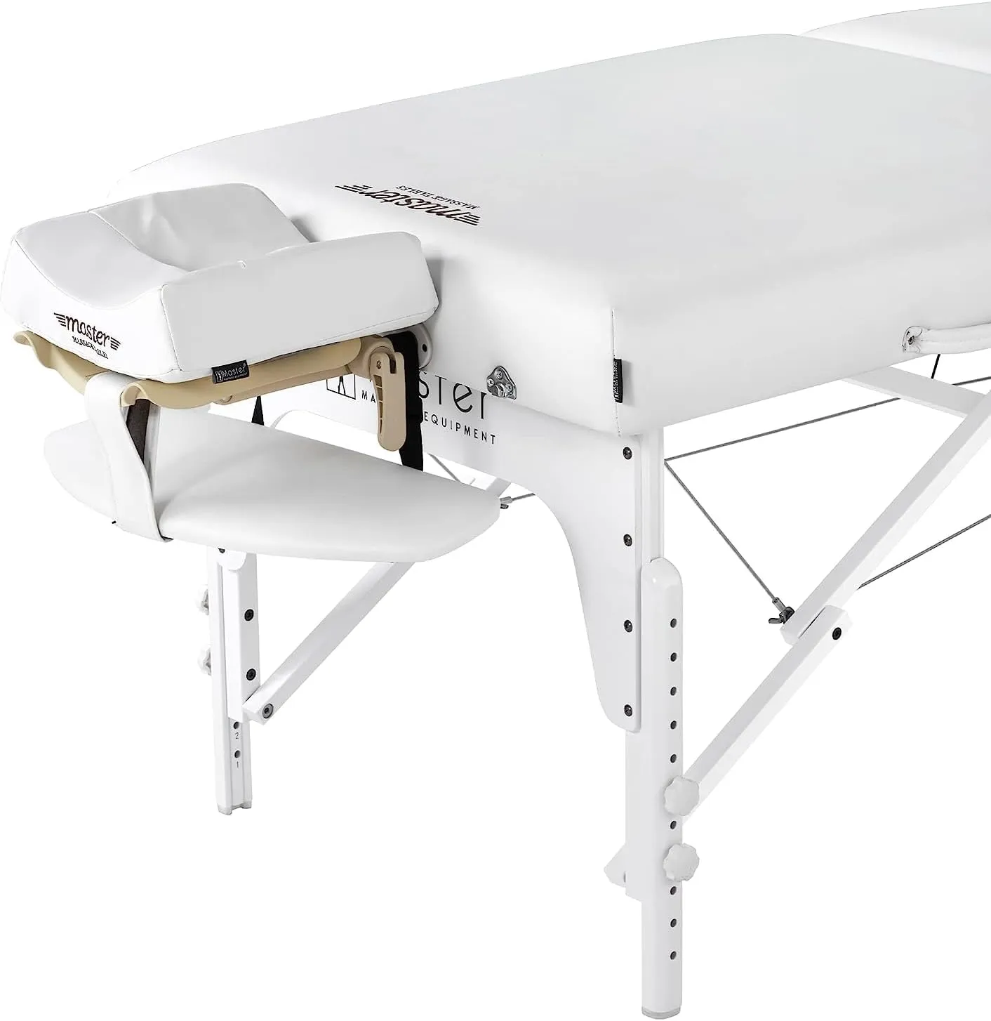 Master Massage 31" Extra Wide Montclair Pro Memory Foam Portable Massage Table Package in Snow White with Reiki and Ambient Lighting System
