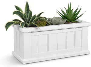 Mayne Cape Cod Rectangle Planter - White - 24in L x 11in W x 11in D - Polyethylene - Built-in Water Reservoir (4839-W)