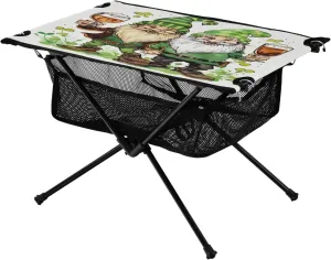 MCHIVER Portable Camping Table Folding Beach Table with Carry Bag Stpatrick Day Gnomes Beer Folding Craft Table for Outdoor Picnic Backpacking Hiking