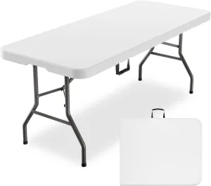MEI&CO 6ft Heavy Duty Outdoor Folding Table for 6 - Sturdy HDPE Top, 350lbs Capacity, Foldable Lockable Design, No Assembly - Camping Parties Picnics (White)